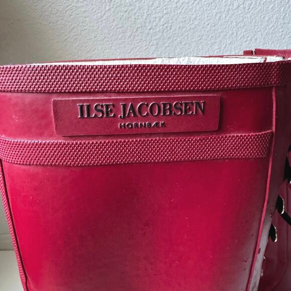 Ilse Jacobsen Hornbaek Tall Lace Up Red Rubber Boots Women’s 37 US 7 Handmade - Picture 3 of 12
